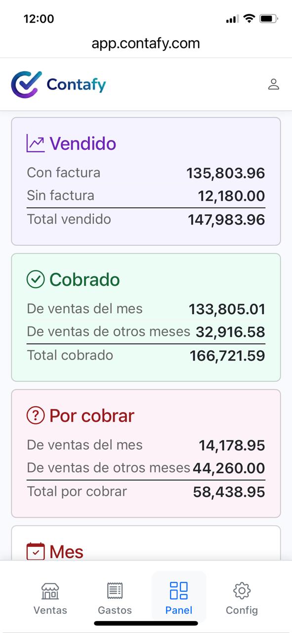 Interfaz de Contafy para facturación y administración de negocios