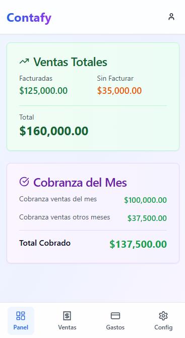 Interfaz de Contafy para facturación y administración de negocios